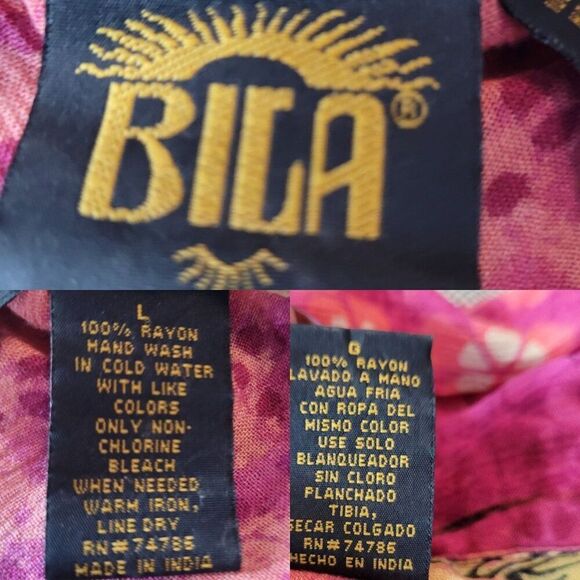 Vtg BILA Womens Pink Floral Crinkle Drop Waist Maxi Dress Sz L Pockets Rayon - Picture 3 of 12